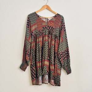 Velzera Red Patch Print Babydoll Tunic Mini Dress